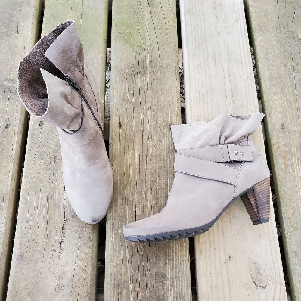 Paul Green Graphite Taupe Gray Nubuck Leather Soft Top‎ Ankle Boots Booties 8